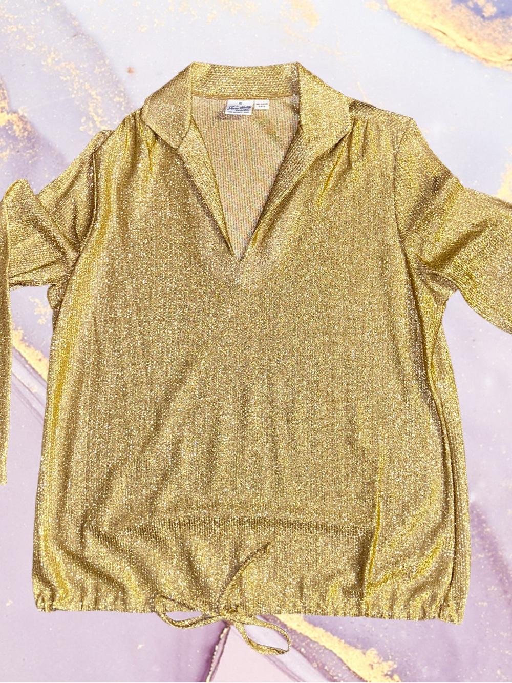 Jane Holly ~ Size 16 ~ Gold Metallic ~ Vintage (60’s) ~ USA (Union Made) Blouse